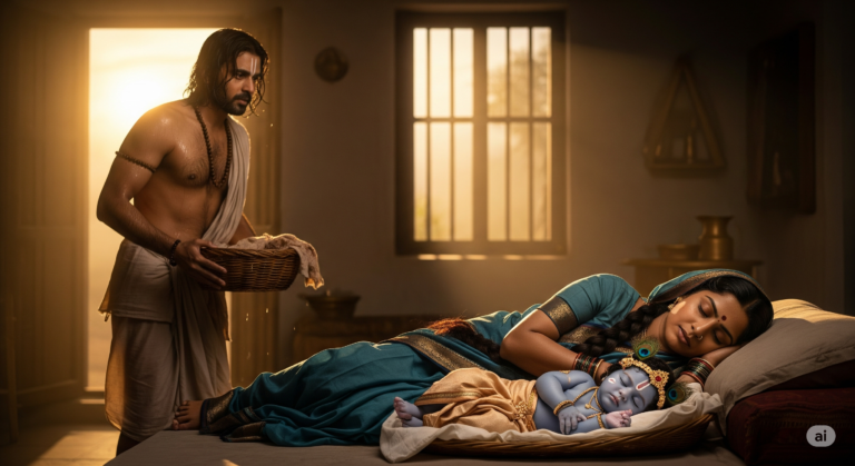 Vasudev placing Lord Krishna with Yashoda