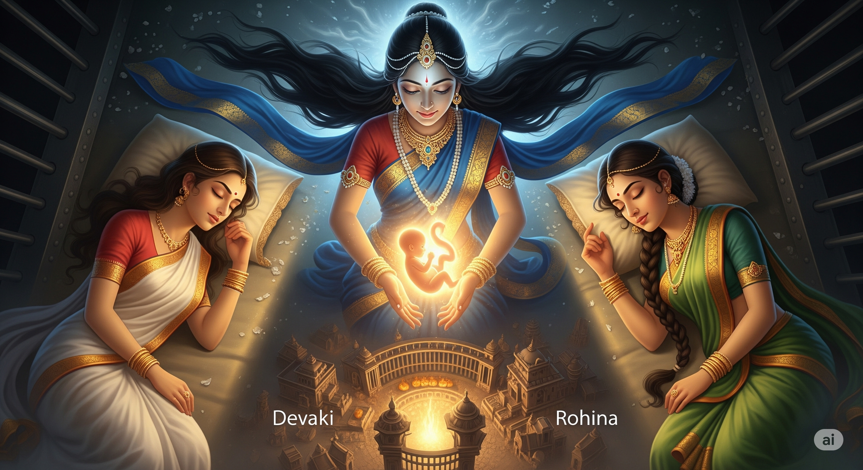 Ai generated Image of Goddess Yogamaya, Rohini and Devaki